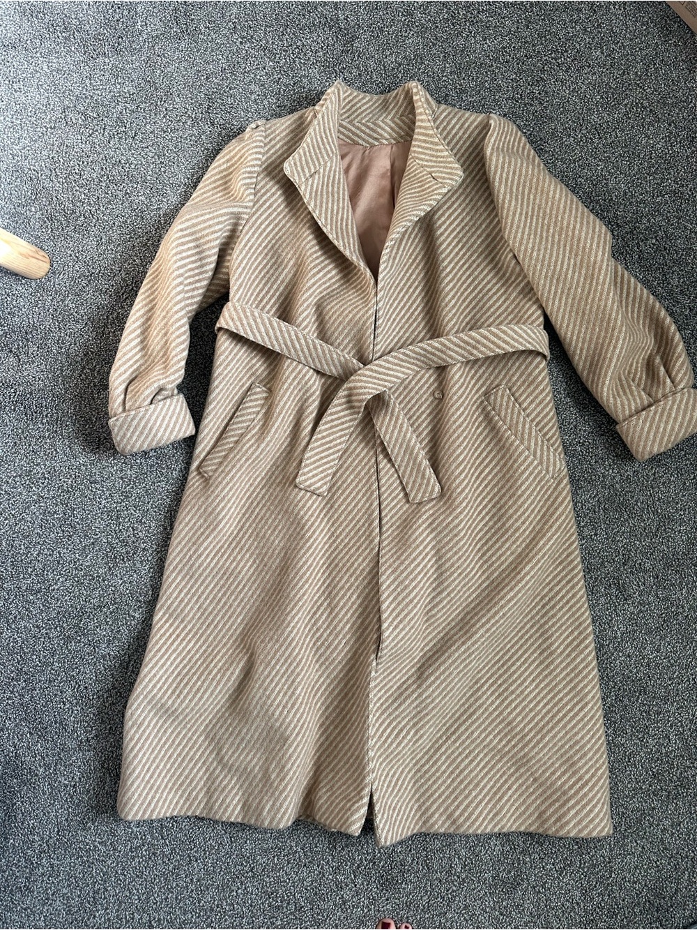 Striped Beige Belted Trench Coat